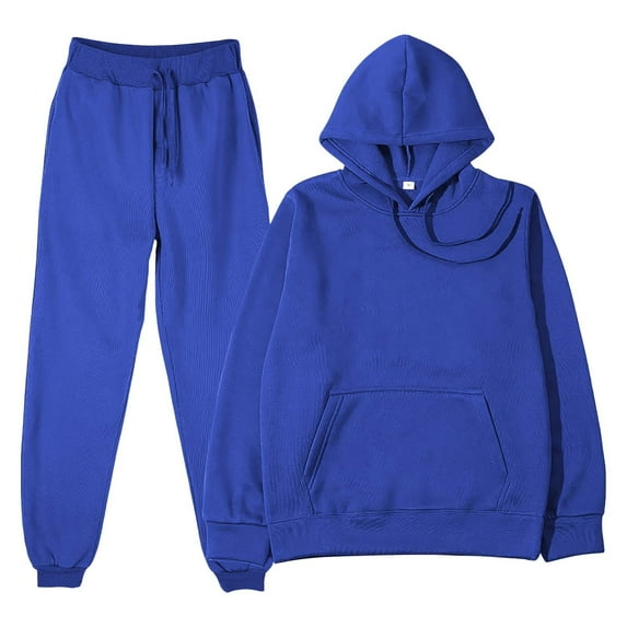 BLOCLOALO 2 Piece Lounge Set Long Sleeve Pullover Hoodie Sweatshirts Solid Color Sweater Casual Suit Sportswear Long Sleeved Trousers Two Set Jogger Sets Drawstring Pants Comfortable Sets Blue Xl