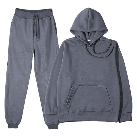 BLOCLOALO 2 Piece Lounge Set Long Sleeve Pullover Hoodie Sweatshirts Solid Color Sweater Casual Suit Sportswear Long Sleeved Trousers Two Set Jogger Sets Drawstring Pants Comfortable Sets Dark Grey S