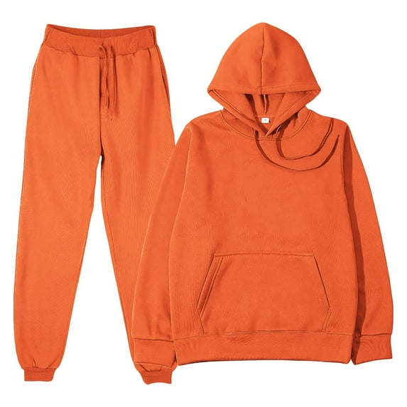 BLOCLOALO 2 Piece Lounge Set Long Sleeve Pullover Hoodie Sweatshirts Solid Color Sweater Casual Suit Sportswear Long Sleeved Trousers Two Set Jogger Sets Drawstring Pants Comfortable Sets Orange L