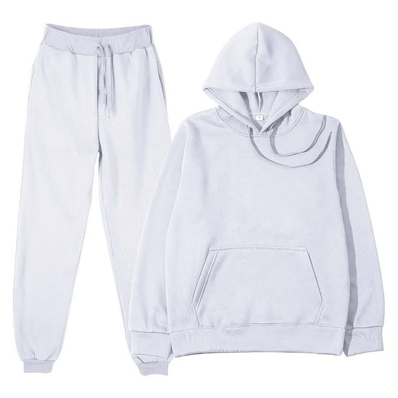 BLOCLOALO 2 Piece Lounge Set Long Sleeve Pullover Hoodie Sweatshirts Solid Color Sweater Casual Suit Sportswear Long Sleeved Trousers Two Set Jogger Sets Drawstring Pants Comfortable Sets White M