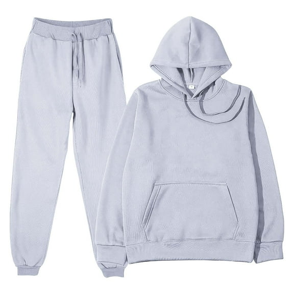 BLOCLOALO 2 Piece Lounge Set Long Sleeve Pullover Hoodie Sweatshirts Solid Color Sweater Casual Suit Sportswear Long Sleeved Trousers Two Set Jogger Sets Drawstring Pants Comfortable Sets Grey S