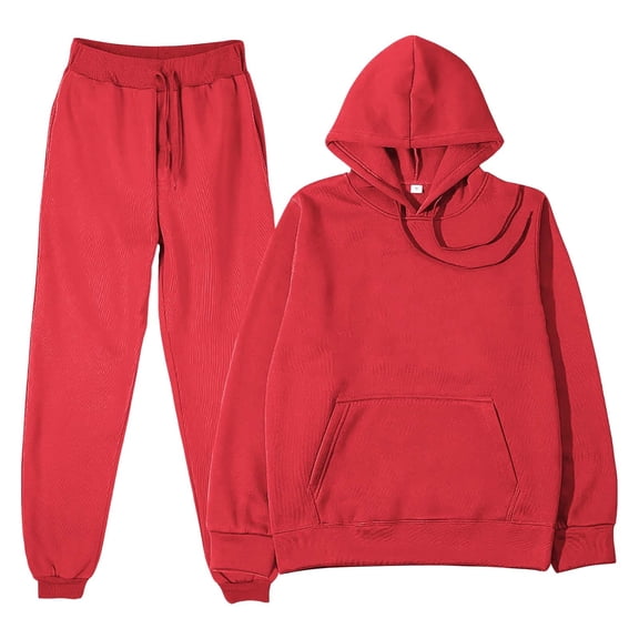 BLOCLOALO 2 Piece Lounge Set Long Sleeve Pullover Hoodie Sweatshirts Solid Color Sweater Casual Suit Sportswear Long Sleeved Trousers Two Set Jogger Sets Drawstring Pants Comfortable Sets Red M