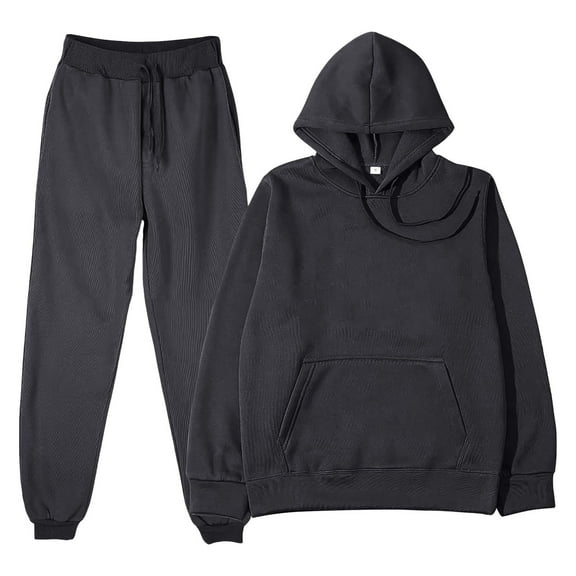 BLOCLOALO 2 Piece Lounge Set Long Sleeve Pullover Hoodie Sweatshirts Solid Color Sweater Casual Suit Sportswear Long Sleeved Trousers Two Set Jogger Sets Drawstring Pants Comfortable Sets Black Xxl
