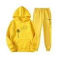 thumbnail image 1 of BLOCLOALO 2 Piece Lounge Set Long Sleeve Pullover Hoodie Sweatshirts Sweatsuit Set Oversized Sweatshirt Jogger Sweatpants and Sweatshirt Set Plus Size Workout Sets Classy Lounge Sets Yellow S, 1 of 3