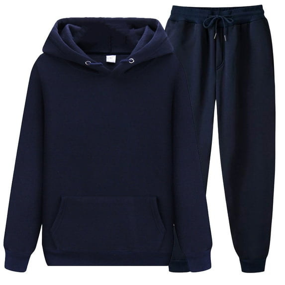 BLOCLOALO 2 Piece Lounge Set Long Sleeve Pullover Hoodie Sweatshirts Winter Solid Color Pullover Fashion Sports Leisure Suit Sweatpants and Sweatshirt Set Plus Size Workout Sets Comfort Sets Navy Xl
