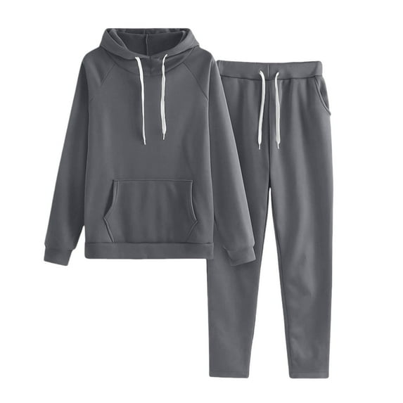 BLOCLOALO 2 Piece Lounge Set Long Sleeve Pullover Hoodie Sweatshirts Women's Solid Color Solid Color with Hat Sports Suit Jogger Sets Short Matching Sets Women Clothing Soft Lounge Set Dark Grey 3Xl