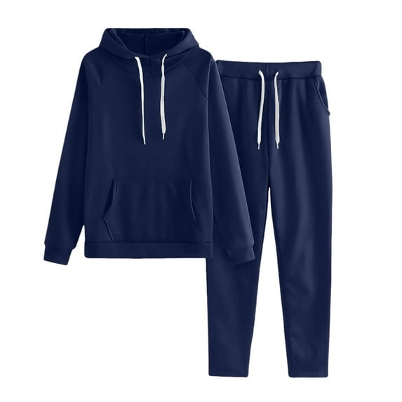 BLOCLOALO 2 Piece Lounge Set Long Sleeve Pullover Hoodie Sweatshirts Women's Solid Color Solid Color with Hat Sports Suit Women Jogger Sets Short Matching Sets Women Clothing Soft Lounge Set Navy 3Xl