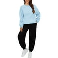 thumbnail image 1 of BLOCLOALO 2 Piece Lounge Set Long Sleeve Pullover Sweatshirts Autumn Winter Solid Color Long Pants Sports Suit Pullover Crewneck Sweaters Sweatpants and Sweatshirt Set Lounge Outfit Light Blue S, 1 of 9