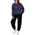 thumbnail image 1 of BLOCLOALO 2 Piece Lounge Set Long Sleeve Pullover Sweatshirts Fashionable Casual Solid Color Sweatshirt Pants Suit Pullover Crewneck Sweaters Sweatpants and Sweatshirt Set Soft Lounge Sets Navy Xxl, 1 of 8
