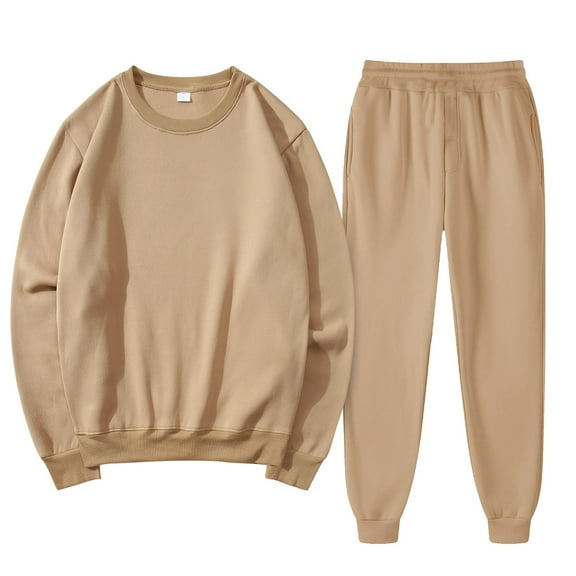 BLOCLOALO 2 Piece Lounge Set Long Sleeve Pullover Sweatshirts Fashionable Casual Solid Color Sweatshirt Pants Suit Pullover Crewneck Sweaters Sweatpants and Sweatshirt Set Soft Lounge Sets Khaki Xl