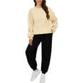 thumbnail image 1 of BLOCLOALO 2 Piece Lounge Set Long Sleeve Pullover Sweatshirts Fashionable Casual Solid Color Sweatshirt and Pants Suit Pullover Crewneck Sweaters Sweatpants and Sweatshirt Set Soft Lounge Sets Beige L, 1 of 9