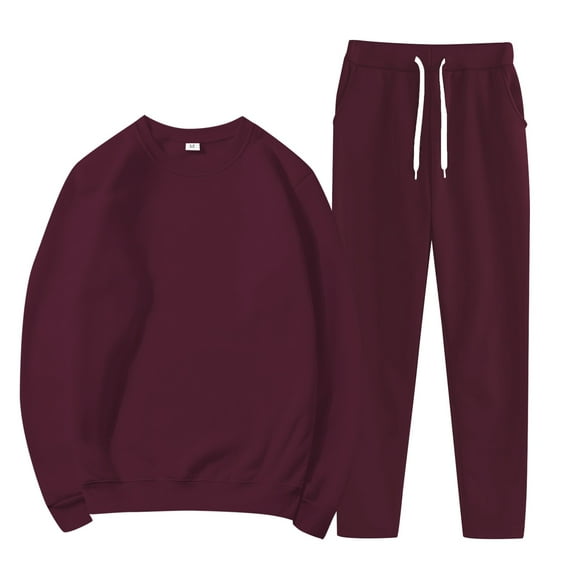 BLOCLOALO 2 Piece Lounge Set Long Sleeve Pullover Sweatshirts Fashionable Sports Casual Jacket Trousers Round Neck Suit Sweatpants and Sweatshirt Set Plus Size Workout Sets Casual Sets Wine L
