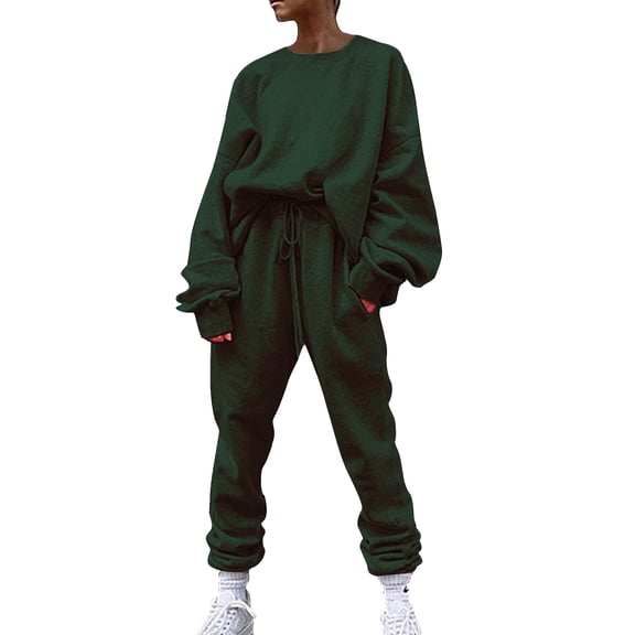 BLOCLOALO 2 Piece Lounge Set Long Sleeve Pullover Sweatshirts Solid Color Sweater Casual Suit Sportswear Trousers Sweatpants and Sweatshirt Set Pullover Crewneck Sweaters Comfortable Sets Green M