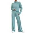 thumbnail image 1 of BLOCLOALO 2 Piece Lounge Set Long Sleeve Pullover Sweatshirts Women's High Neck Sweatsuit Long Sleeve Knit Sweater Tops Wide Leg Pants Set Outfits Loose Fit Sets Knit Sweater Comfy Lounge Set Blue Xxl, 1 of 8