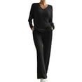 thumbnail image 1 of BLOCLOALO 2 Piece Lounge Set Long Sleeve Tops Women's 2023 Fashion Casual Straight Leg Pants Loose V Neck Knit Set V Neck Blouses Knit Sweater Womens Lounge Outfit Black M, 1 of 8