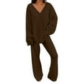 thumbnail image 1 of BLOCLOALO 2 Piece Lounge Set Long Sleeve Tops Womens Fall Outfit V Neck Pullover Tops and Long Pants Warm Pajamas Sweatsuits V Neck Blouses Sweatpants and Sweatshirt Set Trendy Lounge Sets Brown L, 1 of 6