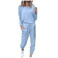 thumbnail image 1 of BLOCLOALO 2 Piece Lounge Set Pullover Crewneck Sweater Women's Outfit Crewneck Pullover Tops and Long Pants Sweatsuits Long Sleeve Tops Sweatpants and Sweatshirt Set Lounge Outfit Light Blue 3Xl, 1 of 5