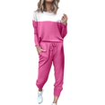 thumbnail image 1 of BLOCLOALO 2 Piece Lounge Set Pullover Crewneck Sweater Women's Outfit Crewneck Pullover Tops and Long Pants Sweatsuits with Sweatpants Long Sleeve Tops Casual Sets Casual Lounge Sets Hot Pink L, 1 of 5