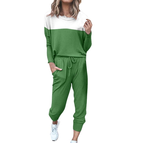 BLOCLOALO 2 Piece Lounge Set Pullover Crewneck Sweater Women's Outfit Crewneck Pullover Tops and Long Pants Sweatsuits with Sweatpants Long Sleeve Tops Drawstring Pants Comfy Lounge Set Green L