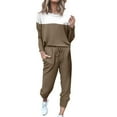 thumbnail image 1 of BLOCLOALO 2 Piece Lounge Set Pullover Crewneck Sweater Women's Outfit Crewneck Pullover Tops and Long Pants Sweatsuits with Sweatpants Long Sleeve Tops Drawstring Pants Comfy Lounge Set Khaki Xl, 1 of 5