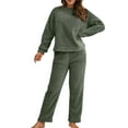 thumbnail image 1 of BLOCLOALO 2 Piece Lounge Set Pullover Crewneck Sweater Women's Trousers of Pure Color Long Sleeve Winter Plush Sweater Knitting Set Long Sleeve Tops Leisure Wear Sets Casual Sets for Women Green L, 1 of 8