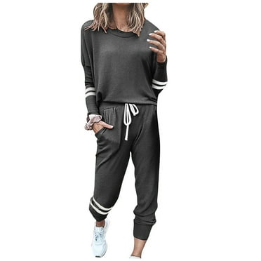 BLOCLOALO 2 Piece Lounge Set Pullover Crewneck Sweater Womens 2 Pieces Outfits Long Sleeve Loungewear Sweatsuit Sets Crewneck Outfits Long Sleeve Tops Soft Lounge Sets Casual Lounge Sets Dark Grey 3Xl