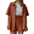 thumbnail image 1 of BLOCLOALO 2 Piece Lounge Set Short Sleeve Collared Shirts Linen Shirt Plain Set Beach Cotton Sports Suit Oversize Leisure Suit Button Down Shirts Short Matching Sets Clothing Comfortable Sets Gold M, 1 of 6