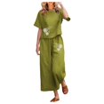 thumbnail image 1 of BLOCLOALO 2 Piece Lounge Set Short Sleeve Shirts Linen Sets Cotton Printed Blouse Loose Cropped Pants Two Piece Suit Pant Suits Floral Printted Tops Casual Sets Comfy Lounge Set Army Green L, 1 of 6