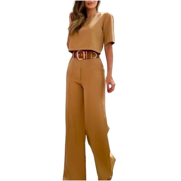 BLOCLOALO 2 Piece Lounge Set Short Sleeve Shirts Trendy Collar Slim Fit Sweater Casual Pullover Knitted Pants Striped Sets Cropped Tops Trendy Business Sets Trendy Lounge Sets Yellow Xxl