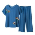 thumbnail image 1 of BLOCLOALO 2 Piece Lounge Set Short Sleeve Shirts Women Middle and Elderly Embroidered Print Loose Fit Top and Pants Set Elderly Floral Print Suit Comfortable Lounge Sets Classy Lounge Sets Blue Xxl, 1 of 6