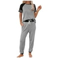 thumbnail image 1 of BLOCLOALO 2 Piece Lounge Set Short Sleeve Shirts Women's Patchwork Short Sleeve O-Neck Pullover Leisure Tops + Pants Set Leisure Wear Sets Drawstring Pants Womens Lounge Outfit Grey M, 1 of 5