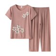 thumbnail image 1 of BLOCLOALO 2 Piece Lounge Set Short Sleeve Shirts Women's Summer Cotton and Linen Breathable and Comfortable Pants Two Set Elderly Floral Print Suit Casual Sets Trendy Lounge Sets Khaki Xl, 1 of 3