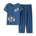 thumbnail image 1 of BLOCLOALO 2 Piece Lounge Set Short Sleeve Shirts Women's Summer Cotton and Linen Breathable and Comfortable Pants Two Set Elderly Floral Print Suit Casual Sets Trendy Lounge Sets Blue Xxl, 1 of 3