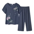 thumbnail image 1 of BLOCLOALO 2 Piece Lounge Set Short Sleeve Shirts Women's Summer Cotton and Linen Breathable and Comfortable Short Sleeved Pants Two Set Elderly Floral Print Suit Trendy Sets Casual Sets Navy Xl, 1 of 3