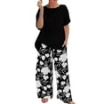 thumbnail image 1 of BLOCLOALO 2 Piece Lounge Set Short Sleeve Shirts Women's Summer Fashion Loose Printed Pants Casual Suit Two Piece Set Floral Printted Pants Dressy Casual Suit Soft Lounge Set Black A, 1 of 5