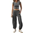 thumbnail image 1 of BLOCLOALO 2 Piece Lounge Set Short Sleeve Shirts Womens Crop Tops Wide Leg Pants Set Workout Sets Summer Sweatsuit Plus Size Workout Sets Sweatpants and Sweatshirt Set Lightweight Lounge Sets Gy2 M, 1 of 5