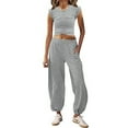 thumbnail image 1 of BLOCLOALO 2 Piece Lounge Set Short Sleeve Shirts Womens Crop Tops Wide Leg Pants Set Workout Sets Summer Sweatsuit Plus Size Workout Sets Sweatpants and Sweatshirt Set Lightweight Lounge Sets Gy1 L, 1 of 5