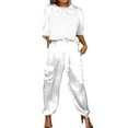 thumbnail image 1 of BLOCLOALO 2 Piece Lounge Set Short Sleeve Shirts Womens Outfits Dressy Pant Suits Casual Satin Wide Leg Pant Sets Loose Fit Sets Sweatpants and Sweatshirt Set Womens Lounge Outfit White Xxl, 1 of 4