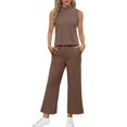 thumbnail image 1 of BLOCLOALO 2 Piece Lounge Set Sleeveless Tops Fashion Solid Color Women's Half Summer Half High Neck Trousers Two Set Tunic Tops Sweatpants and Sweatshirt Set Soft Lounge Sets for Women Coffee S, 1 of 5