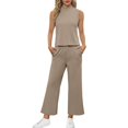 thumbnail image 1 of BLOCLOALO 2 Piece Lounge Set Sleeveless Tops Fashion Solid Color Women's Half Summer Half High Neck Trousers Two Set Tunic Tops Sweatpants and Sweatshirt Set Soft Lounge Sets for Women Khaki M, 1 of 5