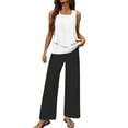thumbnail image 1 of BLOCLOALO 2 Piece Lounge Set Sleeveless Tops Summer Outfits Sleeveless Sets Square Neck Tops Wide Leg Crop Pants Vacation Outfits Tunic Tops Comfy Lounge Sets Comfy Lounge Set Black L, 1 of 4