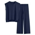 thumbnail image 1 of BLOCLOALO 2 Piece Lounge Set Sleeveless Tops Women Casual Vest Top and Pants Sets Solid Color Knitted Sweater Knitted Sweater Plus Size Tank Tops Knit Tops Casual Lounge Sets Navy S, 1 of 2