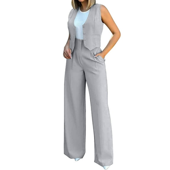 BLOCLOALO 2 Piece Lounge Set Sleeveless Tops Women's Fashionable Vest Wide Leg Pants Set Comfortable for Daily Wear Cropped Tank Tops Trendy Business Sets Womens Lounge Outfit Grey S