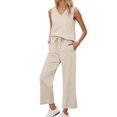 thumbnail image 1 of BLOCLOALO 2 Piece Lounge Set Sleeveless Tops Womens Daily Casual 2 Piece Solid Tank Tops Wide Leg Pants Outfits Sets Tunic Tops V Neck Blouses Travel Outfits for Women Beige L, 1 of 6