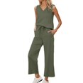 thumbnail image 1 of BLOCLOALO 2 Piece Lounge Set Sleeveless Tops Womens Daily Casual 2 Piece Solid Tank Tops Wide Leg Pants Outfits Sets Tunic Tops V Neck Blouses Travel Outfits for Women Green M, 1 of 6