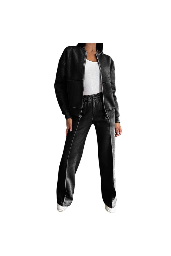 2 Piece Lounge Set Zip Up Hoodie Outfits Set Oversized Sweatshirt Jacket Sweatpant Matching Sweat Sets Winter Sweatsuits Long Sleeve Shirts Plus Size Workout Sets Fall Lounge Sets Black Xl