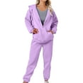 thumbnail image 1 of BLOCLOALO 2 Piece Lounge Set Zip Up Hoodie Women Women with Pants Hoodie Plus Leisure Winter Fleece Hooded Plush Sweatpants and Sweatshirt Set Long Sleeve Shirts Fall Matching Sets Purple M, 1 of 4