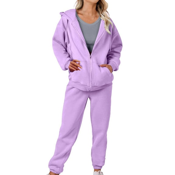 BLOCLOALO 2 Piece Lounge Set Zip Up Hoodie Women Women with Pants Hoodie Plus Leisure Winter Fleece Hooded Plush Sweatpants and Sweatshirt Set Long Sleeve Shirts Fall Matching Sets Purple 3Xl
