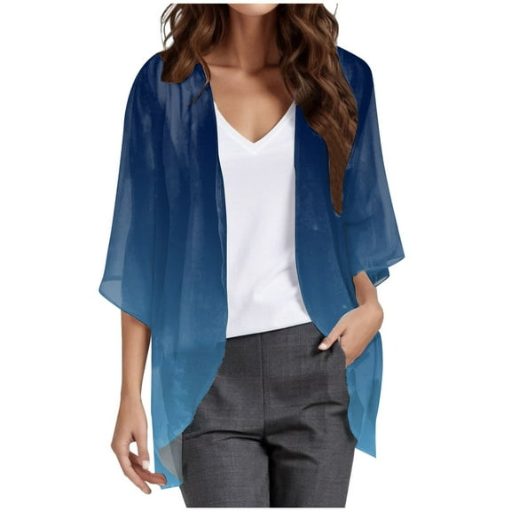 BLOCLOALO 3/4 Sleeve Blouses Open Front Cardigan Women's Printed Fashionable Casual Cropped Chiffon Cardigan Top Chiffon Tops Lightweight Thin Cardigans Comfy Cardigan Hot Pink S