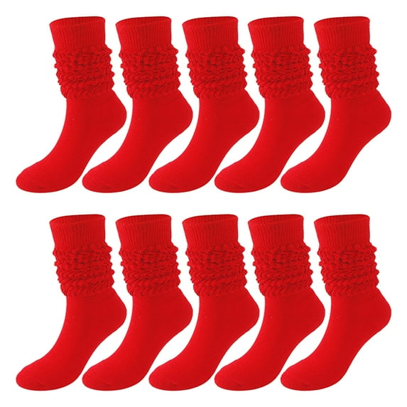 BLOCLOALO 5 Pc Short Socks Women Crew Socks 5 Pairs Soild Color Socks Women Thigh High Boot Socks Soft Scrunch Socks Polyester Socks Comfortable Socks Warm Socks Red One Size